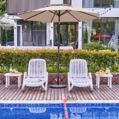 10 Ft. 8 Sturdy Ribs Outdoor Market Patio Umbrellas With Crank Lift In Beige (2-Tiers)