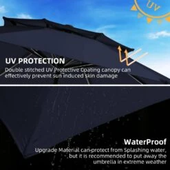 10 Ft. 8 Sturdy Ribs Outdoor Market Patio Umbrellas With Crank Lift In Navy (2-Tiers) -Jearey market umbrellas cxsc10 navy 66 1000