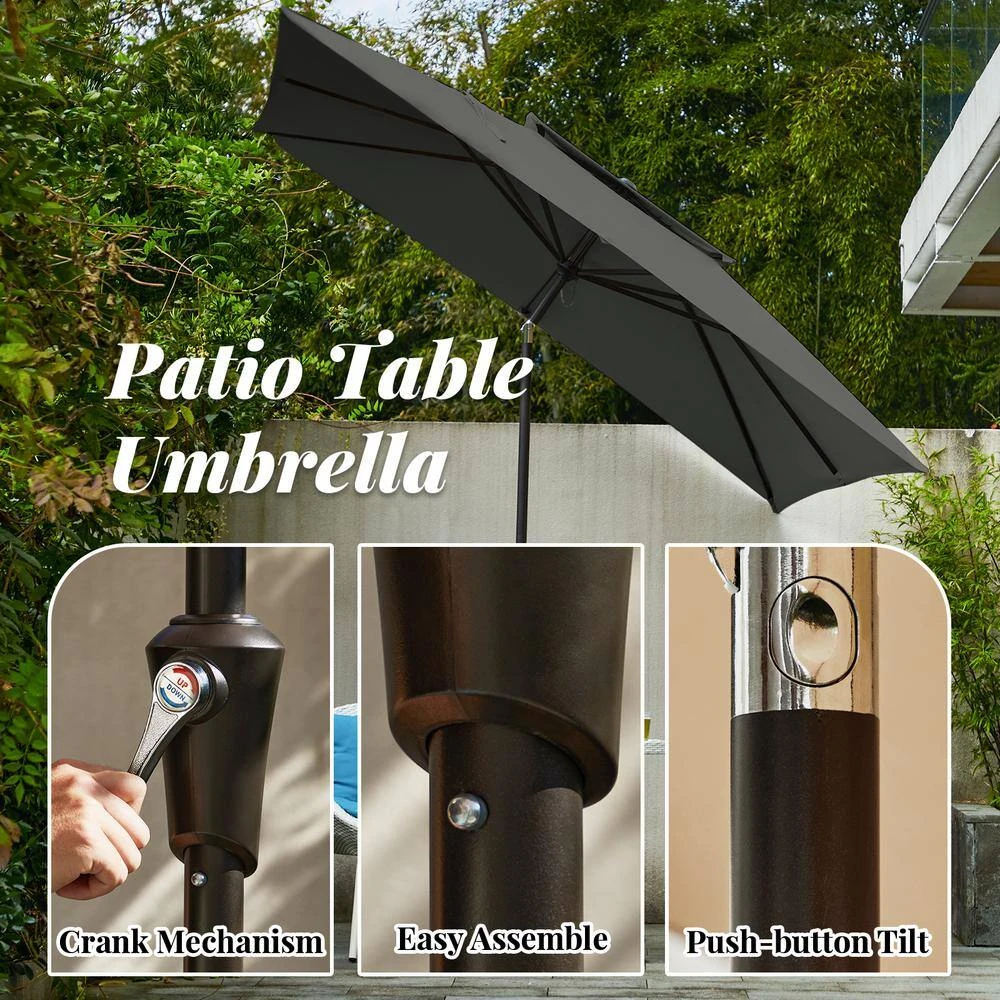 8.5 Ft. X 8.5 Ft. Square Market Patio Umbrella Outdoor Umbrellas With Push Button Tilt And Crank Lift In Gray (2-Tiers) 3 8.5 Ft. X 8.5 Ft. Square Market Patio Umbrella Outdoor Umbrellas With Push Button Tilt And Crank Lift In Gray (2-Tiers) - Image 3