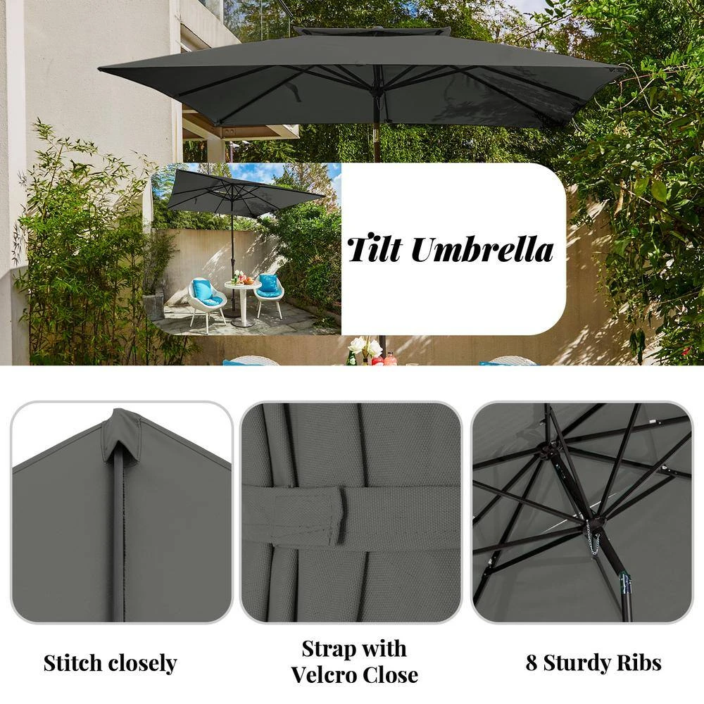 8.5 Ft. X 8.5 Ft. Square Market Patio Umbrella Outdoor Umbrellas With Push Button Tilt And Crank Lift In Gray (2-Tiers) 5 8.5 Ft. X 8.5 Ft. Square Market Patio Umbrella Outdoor Umbrellas With Push Button Tilt And Crank Lift In Gray (2-Tiers) - Image 5