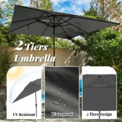 8.5 Ft. X 8.5 Ft. Square Market Patio Umbrella Outdoor Umbrellas With Push Button Tilt And Crank Lift In Gray (2-Tiers) 10 8.5 Ft. X 8.5 Ft. Square Market Patio Umbrella Outdoor Umbrellas With Push Button Tilt And Crank Lift In Gray (2-Tiers) -Jearey market umbrellas fxzz8 5 gray a0 1000