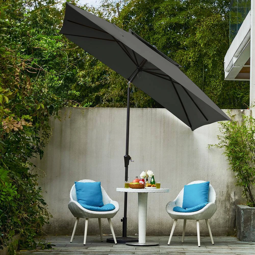 8.5 Ft. X 8.5 Ft. Square Market Patio Umbrella Outdoor Umbrellas With Push Button Tilt And Crank Lift In Gray (2-Tiers) 6 8.5 Ft. X 8.5 Ft. Square Market Patio Umbrella Outdoor Umbrellas With Push Button Tilt And Crank Lift In Gray (2-Tiers) - Image 6