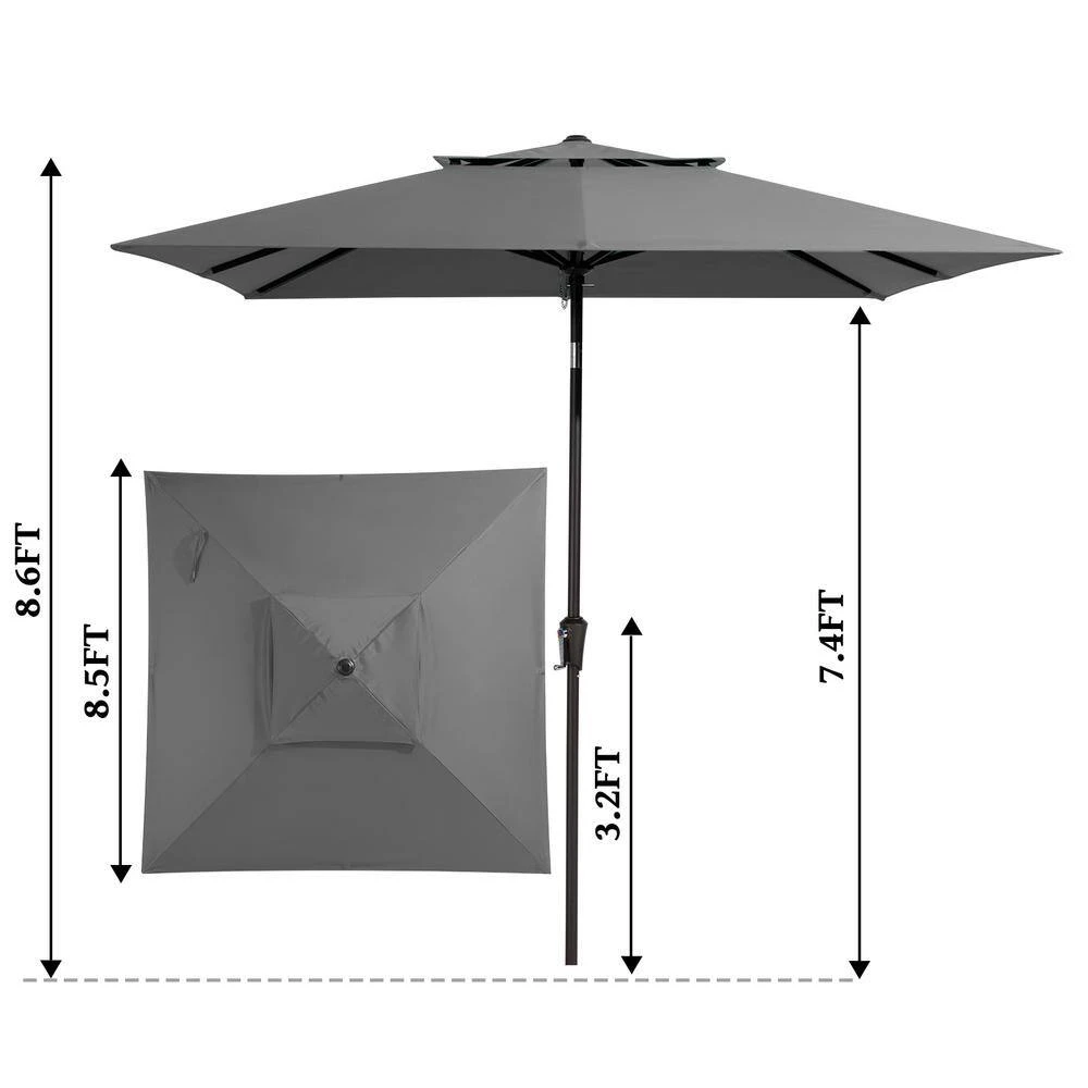 8.5 Ft. X 8.5 Ft. Square Market Patio Umbrella Outdoor Umbrellas With Push Button Tilt And Crank Lift In Gray (2-Tiers) 2 8.5 Ft. X 8.5 Ft. Square Market Patio Umbrella Outdoor Umbrellas With Push Button Tilt And Crank Lift In Gray (2-Tiers) - Image 2