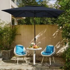 8.5 Ft. X 8.5 Ft. Square Market Patio Umbrella Outdoor Umbrellas With Push Button Tilt And Crank Lift In Navy (2-Tiers) -Jearey market umbrellas fxzz8 5 navy 31 1000