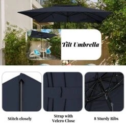 8.5 Ft. X 8.5 Ft. Square Market Patio Umbrella Outdoor Umbrellas With Push Button Tilt And Crank Lift In Navy (2-Tiers) -Jearey market umbrellas fxzz8 5 navy 77 1000