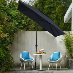 8.5 Ft. X 8.5 Ft. Square Market Patio Umbrella Outdoor Umbrellas With Push Button Tilt And Crank Lift In Navy (2-Tiers) -Jearey market umbrellas fxzz8 5 navy d4 1000