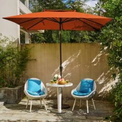 8.5 Ft. X 8.5 Ft. Square Market Patio Umbrella Outdoor Umbrellas W/Push Button Tilt And Crank Lift In Orange (2-Tiers) -Jearey market umbrellas fxzz8 5 orange 31 1000