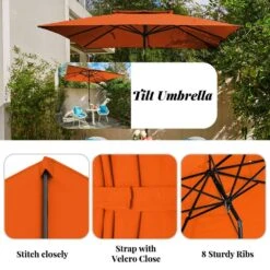 8.5 Ft. X 8.5 Ft. Square Market Patio Umbrella Outdoor Umbrellas W/Push Button Tilt And Crank Lift In Orange (2-Tiers) -Jearey market umbrellas fxzz8 5 orange 77 1000