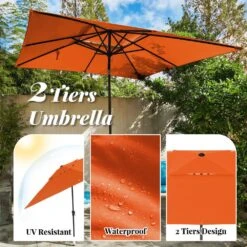 8.5 Ft. X 8.5 Ft. Square Market Patio Umbrella Outdoor Umbrellas W/Push Button Tilt And Crank Lift In Orange (2-Tiers) -Jearey market umbrellas fxzz8 5 orange a0 1000