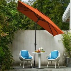 8.5 Ft. X 8.5 Ft. Square Market Patio Umbrella Outdoor Umbrellas W/Push Button Tilt And Crank Lift In Orange (2-Tiers) -Jearey market umbrellas fxzz8 5 orange d4 1000