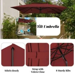 8.5 Ft. X 8.5 Ft. Square Market Patio Umbrella Outdoor Umbrellas With Push Button Tilt And Crank Lift In Red (2-Tiers) -Jearey market umbrellas fxzz8 5 red 77 1000