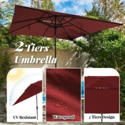 8.5 Ft. X 8.5 Ft. Square Market Patio Umbrella Outdoor Umbrellas With Push Button Tilt And Crank Lift In Red (2-Tiers) -Jearey market umbrellas fxzz8 5 red a0 1000