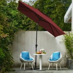 8.5 Ft. X 8.5 Ft. Square Market Patio Umbrella Outdoor Umbrellas With Push Button Tilt And Crank Lift In Red (2-Tiers) -Jearey market umbrellas fxzz8 5 red d4 1000