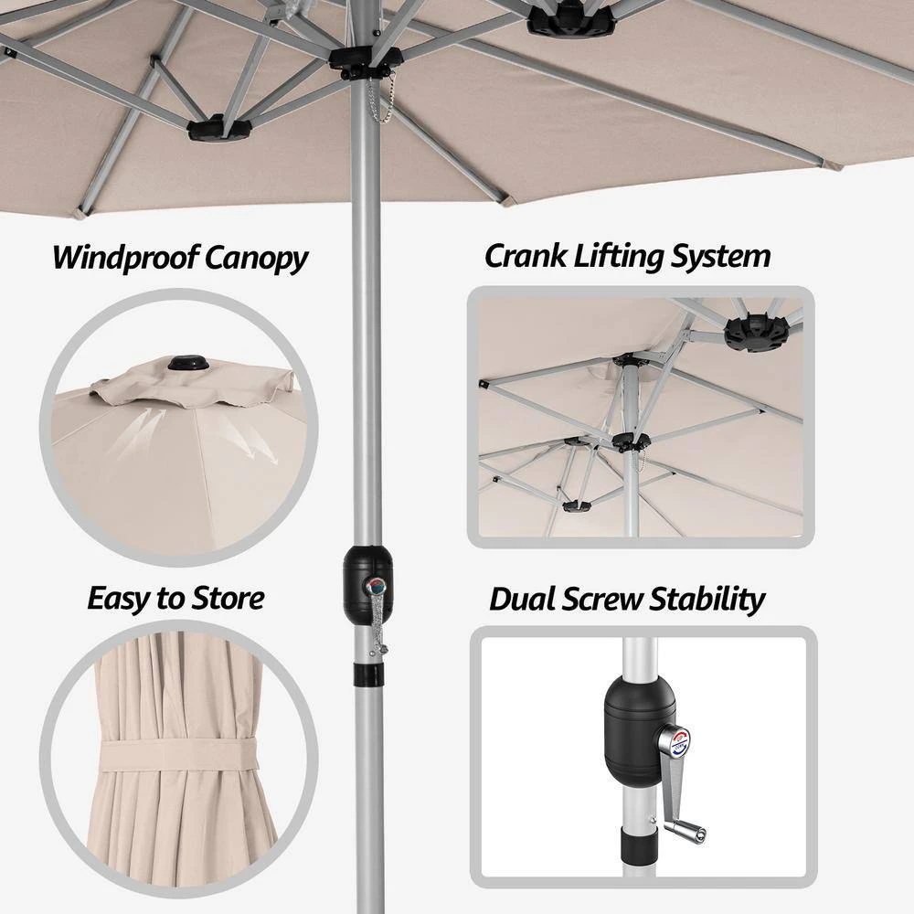 181 In. X 102 In. Dodecagon Double-Sided Patio Market Umbrella In Beige 4 181 In. X 102 In. Dodecagon Double-Sided Patio Market Umbrella In Beige - Image 4