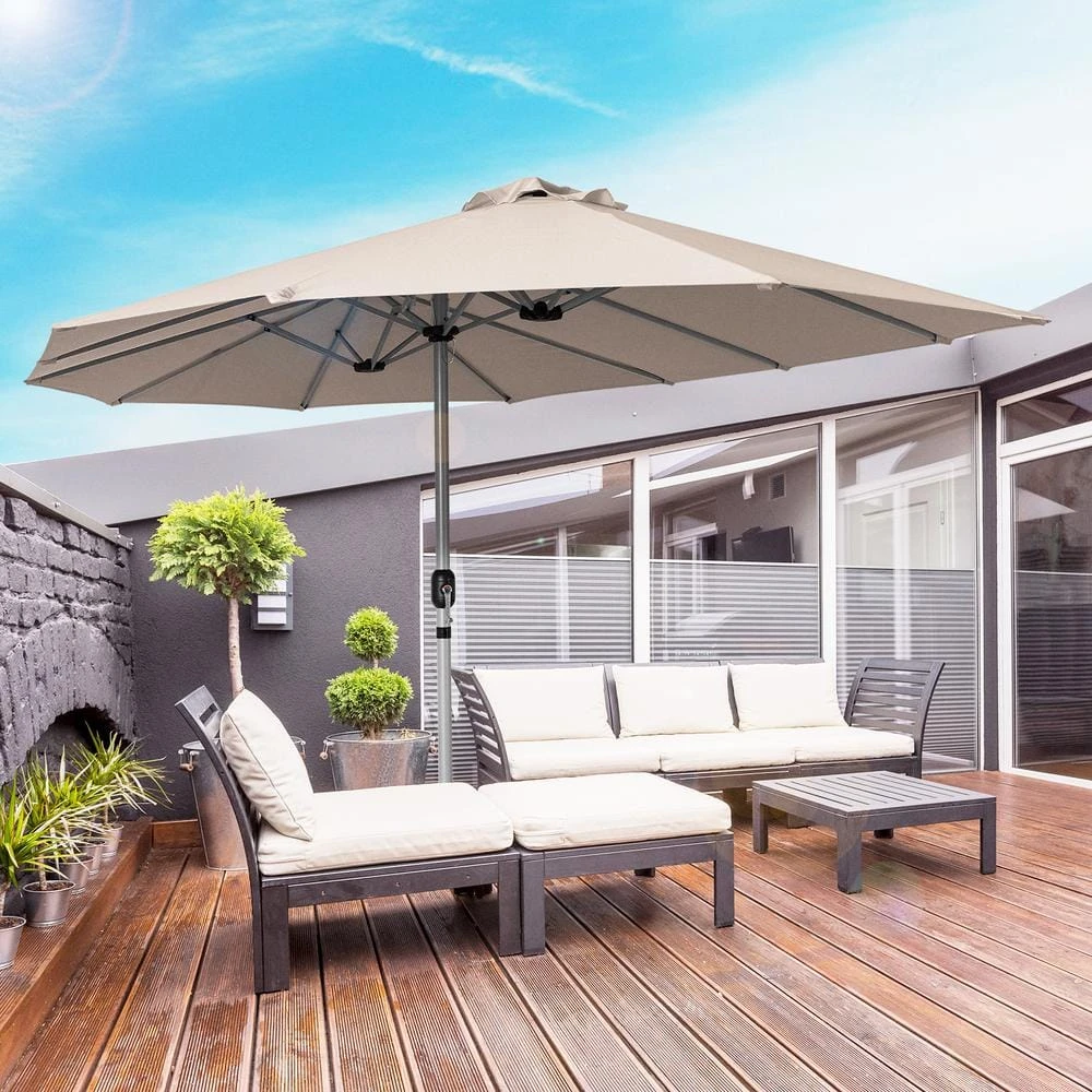 181 In. X 102 In. Dodecagon Double-Sided Patio Market Umbrella In Beige 8 181 In. X 102 In. Dodecagon Double-Sided Patio Market Umbrella In Beige - Image 8