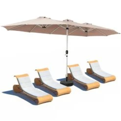 Front Page 43 181 In. X 102 In. Dodecagon Double-Sided Patio Market Umbrella In Beige