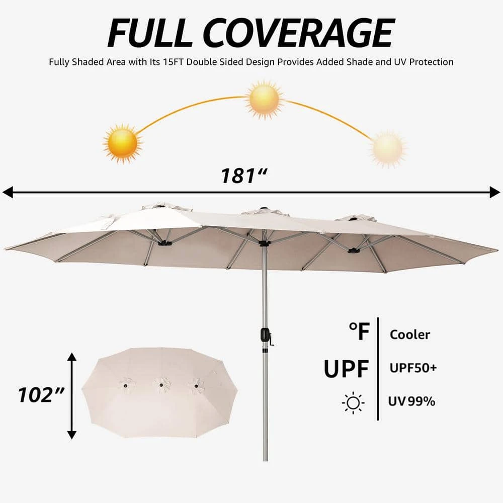 181 In. X 102 In. Dodecagon Double-Sided Patio Market Umbrella In Beige 6 181 In. X 102 In. Dodecagon Double-Sided Patio Market Umbrella In Beige - Image 6