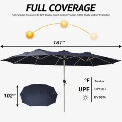 181 In. X 102 In. Dodecagon Double-Sided Patio Market Umbrella In Navy -Jearey market umbrellas stzzs navy 77 1000
