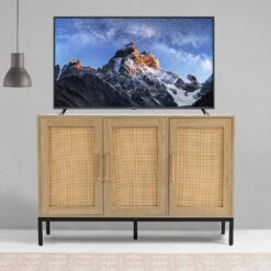 Natural Wood 47.24 In. W Rattan Contemporary Storage Sideboard With Adjustable Legs -Jearey natural jearey sideboards buffet tables smg natural 1f 1000