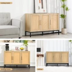 Natural Wood 47.24 In. W Rattan Contemporary Storage Sideboard With Adjustable Legs -Jearey natural jearey sideboards buffet tables smg natural 44 1000