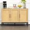 Natural Wood 47.24 In. W Rattan Contemporary Storage Sideboard With Adjustable Legs