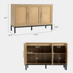 Natural Wood 47.24 In. W Rattan Contemporary Storage Sideboard With Adjustable Legs -Jearey natural jearey sideboards buffet tables smg natural 66 1000