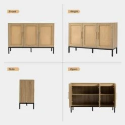 Natural Wood 47.24 In. W Rattan Contemporary Storage Sideboard With Adjustable Legs -Jearey natural jearey sideboards buffet tables smg natural c3 1000