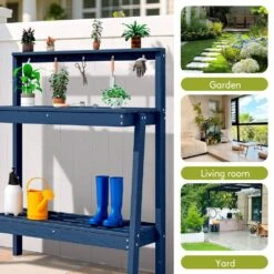 45.5 In. H X 34.8 In. W X 17.7 In. D Navy Blue HDPE Potting Bench Table, Multi-Purpose Plant And Storage Shelf -Jearey navy blue jearey potting benches and tables jyyygzt na 1f 1000