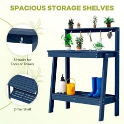 45.5 In. H X 34.8 In. W X 17.7 In. D Navy Blue HDPE Potting Bench Table, Multi-Purpose Plant And Storage Shelf -Jearey navy blue jearey potting benches and tables jyyygzt na 4f 1000