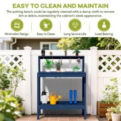 45.5 In. H X 34.8 In. W X 17.7 In. D Navy Blue HDPE Potting Bench Table, Multi-Purpose Plant And Storage Shelf -Jearey navy blue jearey potting benches and tables jyyygzt na 76 1000