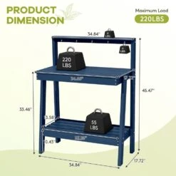 45.5 In. H X 34.8 In. W X 17.7 In. D Navy Blue HDPE Potting Bench Table, Multi-Purpose Plant And Storage Shelf -Jearey navy blue jearey potting benches and tables jyyygzt na fa 1000