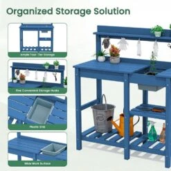 40.94 In. W X 47.24 In. H Navy Blue HDPE Weather-Resistant Garden Potting Bench Table With Storage Shelf -Jearey navy blue jearey potting benches and tables yygzt na 1f 1000