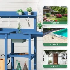 40.94 In. W X 47.24 In. H Navy Blue HDPE Weather-Resistant Garden Potting Bench Table With Storage Shelf -Jearey navy blue jearey potting benches and tables yygzt na 44 1000