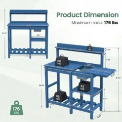 40.94 In. W X 47.24 In. H Navy Blue HDPE Weather-Resistant Garden Potting Bench Table With Storage Shelf -Jearey navy blue jearey potting benches and tables yygzt na 76 1000