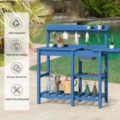 40.94 In. W X 47.24 In. H Navy Blue HDPE Weather-Resistant Garden Potting Bench Table With Storage Shelf -Jearey navy blue jearey potting benches and tables yygzt na fa 1000