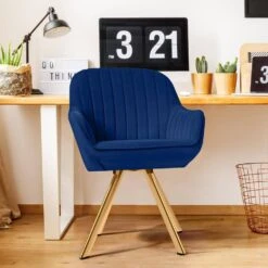 24 In. Modern Navy Fabric Swivel Arm Chair With Metal Legs
