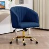 Modern Navy Velvet Height Adjustable Office Desk Chair With Upholstered Back For Home Office Bedroom Study