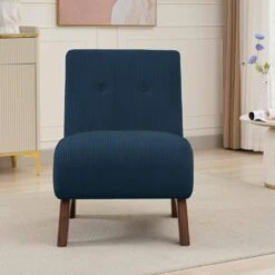 Modern Corduroy Solid Wood Navy Lounge Armless Chair -Jearey navy jearey accent chairs xtdxr navy 1f 1000