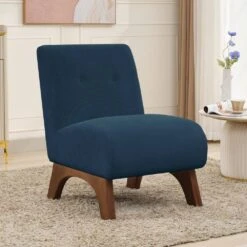 Modern Corduroy Solid Wood Navy Lounge Armless Chair -Jearey navy jearey accent chairs xtdxr navy 31 1000