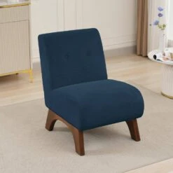 Modern Corduroy Solid Wood Navy Lounge Armless Chair -Jearey navy jearey accent chairs xtdxr navy 4f 1000