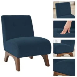 Modern Corduroy Solid Wood Navy Lounge Armless Chair -Jearey navy jearey accent chairs xtdxr navy c3 1000