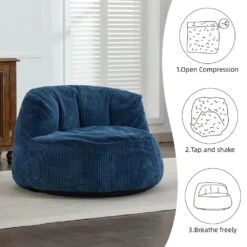 Modern Corduroy Polyester Medium Memory Foam Navy Backrest Style Bean Bag 11 Modern Corduroy Polyester Medium Memory Foam Navy Backrest Style Bean Bag -Jearey navy jearey bean bag chairs e11 02xxy pk c3 1000