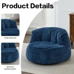 Corduroy Polyester Medium Memory Foam Navy Backrest Style Bean Bag -Jearey navy jearey bean bag chairs xty hd 2 khaki 1f 1000