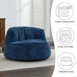 Corduroy Polyester Medium Memory Foam Navy Backrest Style Bean Bag -Jearey navy jearey bean bag chairs xty hd 2 khaki 4f 1000