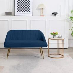 Modern 48 In. Golden Base Velvet Tufted 2-Seats Navy Loveseat Sofa For Living Room Furniture Sets 15 Modern 48 In. Golden Base Velvet Tufted 2-Seats Navy Loveseat Sofa For Living Room Furniture Sets -Jearey navy jearey loveseats e15sry hd ny 31 1000
