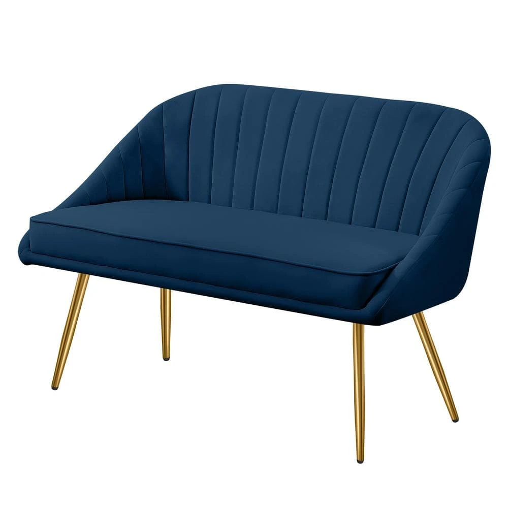 Modern 48 In. Golden Base Velvet Tufted 2-Seats Navy Loveseat Sofa For Living Room Furniture Sets 5 Modern 48 In. Golden Base Velvet Tufted 2-Seats Navy Loveseat Sofa For Living Room Furniture Sets - Image 5