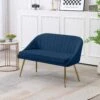 Modern 48 In. Golden Base Velvet Tufted 2-Seats Navy Loveseat Sofa For Living Room Furniture Sets