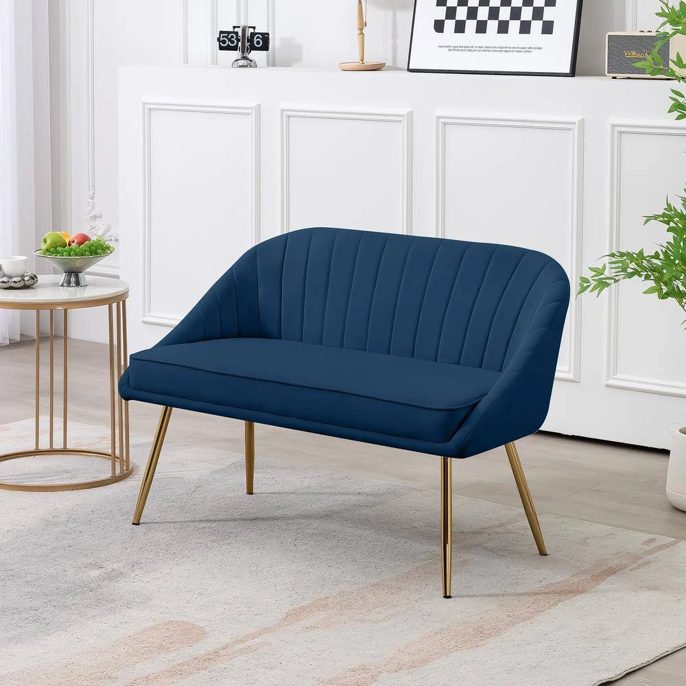 Modern 48 In. Golden Base Velvet Tufted 2-Seats Navy Loveseat Sofa For Living Room Furniture Sets 1 Modern 48 In. Golden Base Velvet Tufted 2-Seats Navy Loveseat Sofa For Living Room Furniture Sets
