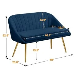 Modern 48 In. Golden Base Velvet Tufted 2-Seats Navy Loveseat Sofa For Living Room Furniture Sets 10 Modern 48 In. Golden Base Velvet Tufted 2-Seats Navy Loveseat Sofa For Living Room Furniture Sets -Jearey navy jearey loveseats e15sry hd ny 66 1000