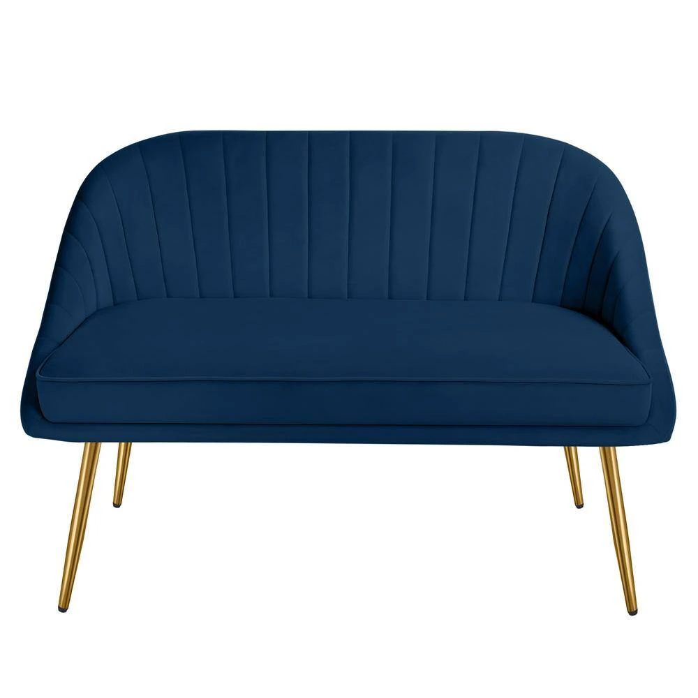 Modern 48 In. Golden Base Velvet Tufted 2-Seats Navy Loveseat Sofa For Living Room Furniture Sets 4 Modern 48 In. Golden Base Velvet Tufted 2-Seats Navy Loveseat Sofa For Living Room Furniture Sets - Image 4